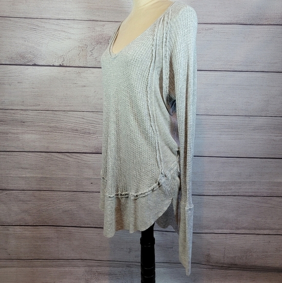 WE The Free Free People Catalina Oversized Thremal Shirt Grey Size Small - Picture 8 of 9